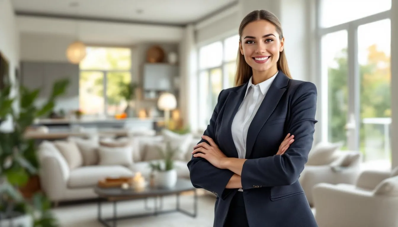 A confident physician stands proudly in front of her new home, having successfully secured a physician mortgage loan that allows her to navigate high student loan debt and low down payment options. This achievement highlights the benefits of physician loans tailored for medical professionals, enabling her to embark on this exciting new chapter.