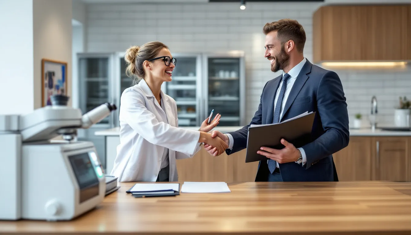 A modern private practice medical laboratory is depicted, showcasing state-of-the-art equipment used by a medical professional America. Account holders in the the image highlights the significance of securing a business loan to support the financial needs of medical practices and enhance their operational capabilities.