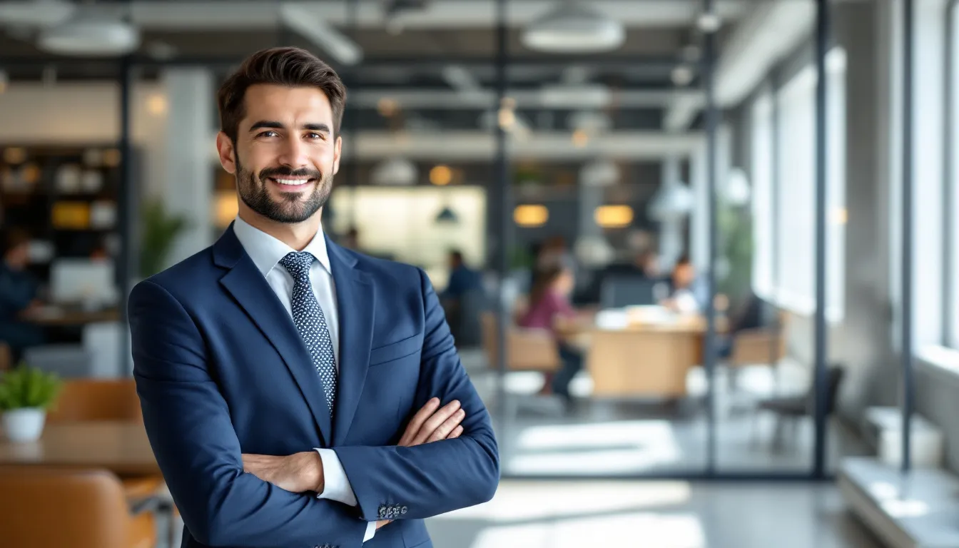 A small business owner stands confidently in their office, showcasing a sense of success after utilizing subordinated debt to strengthen their capital structure. The owner is surrounded by financial documents and charts, symbolizing their strategic use of subordinated debt instruments to enhance their business's financial stability.