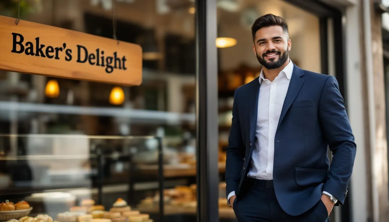 A confident small business owner stands proudly in their office, having successfully secured an unsecured business loan without the need for a personal guarantee. The image conveys a sense of achievement and financial stability, highlighting the importance of business funding for small business owners.