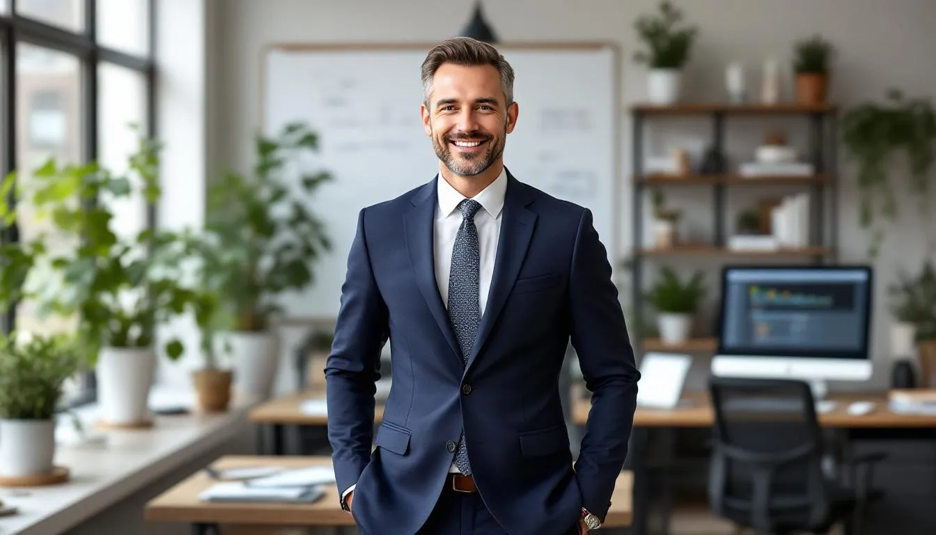 A small business owner stands confidently with a smile, symbolizing success after securing long-term business loans to meet their business needs. The image conveys a sense of accomplishment, reflecting the importance of financing options such as small business loans and traditional lenders in achieving their goals.