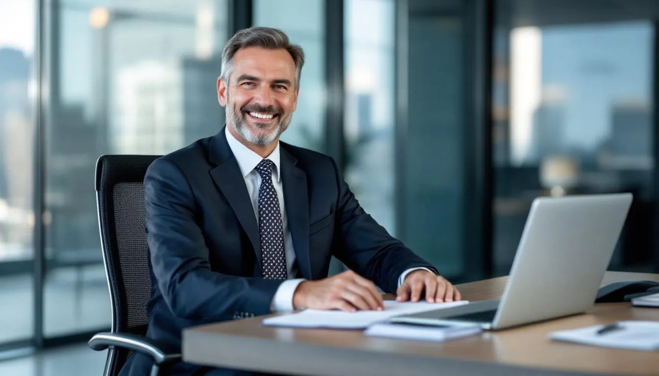 An accountant and the owner of an accounting firm stand confidently in their office, surrounded by financial documents and a computer, symbolizing success in managing client relationships and providing financing solutions for small businesses. Their professional demeanor reflects the growth and prosperity associated with effective business financing and small business loans.