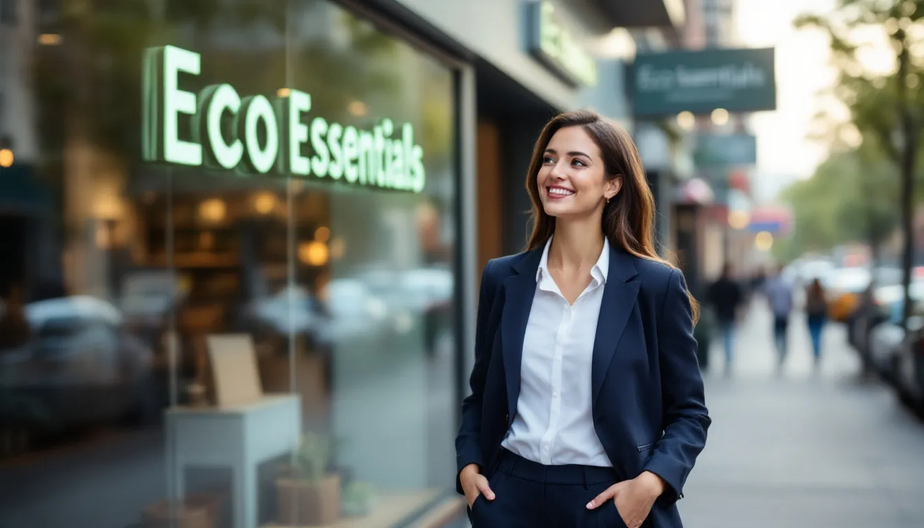 A confident small business owner stands proudly in front of a newly purchased retail store, symbolizing the success achieved through a commercial real estate loan. The image conveys a sense of accomplishment and the potential benefits of commercial real estate financing for entrepreneurs.