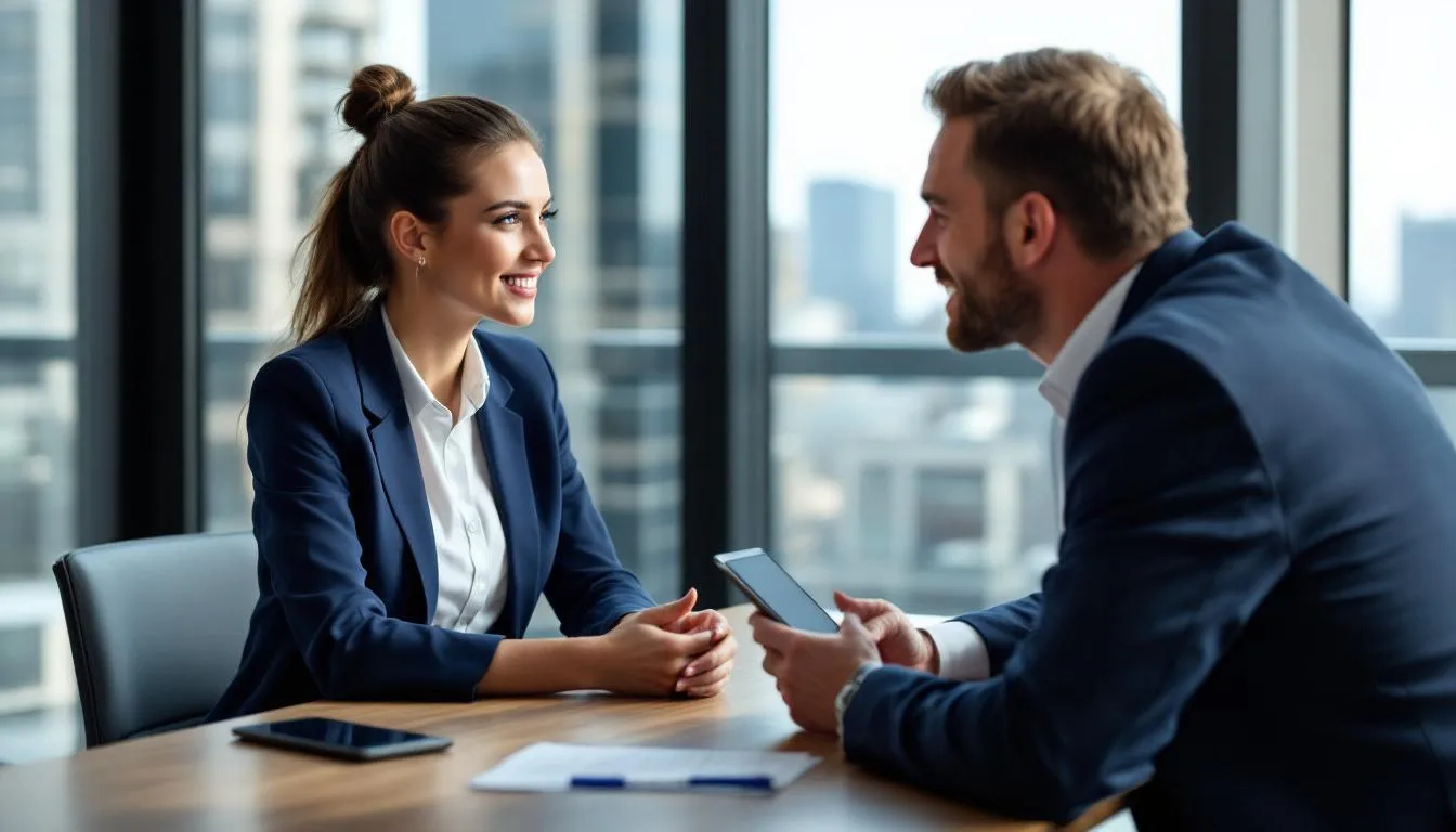 In the image, a small business owner and a real estate agent are engaged in a discussion about commercial real estate loans, highlighting potential business expenses and tax deductions related to property acquisition. The setting suggests a professional atmosphere, emphasizing the importance of understanding financial obligations and opportunities for self-employed individuals.