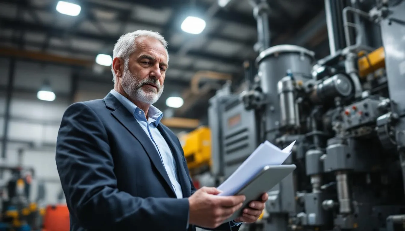 A business owner is seen acquiring essential industrial equipment for their production needs, utilizing equipment financing options to support their business goals. The image highlights the importance of financing solutions in maintaining cash flow and securing the right equipment for operational success.
