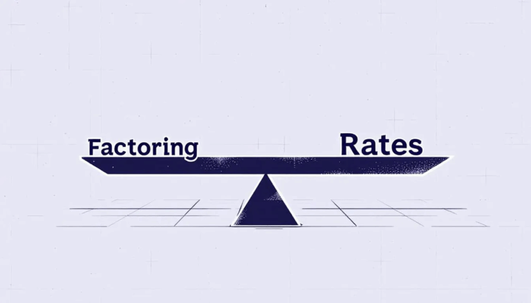 Factoring Rates Comparison - An image depicting a balancing scale, with the word "Factoring" on one side and "Rates" on the other, symbolizes the comparison of invoice factoring costs and fees among different factoring companies. This visual representation emphasizes the importance of understanding factoring rates and their impact on cash flow for businesses.