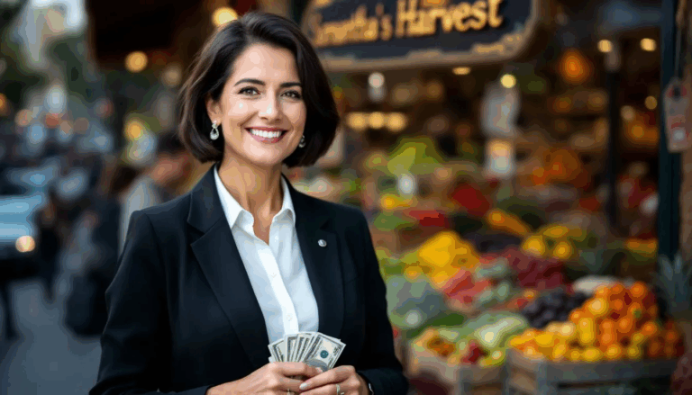 High Cash Flow Business Ideas - A small business owner stands confidently in their shop, surrounded by products that generate a steady stream of cash flow, embodying the best high cash flow business ideas. The atmosphere reflects financial health and successful business management, highlighting the owner's commitment to positive cash flow and a loyal customer base.
