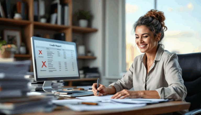 How to Get a Charge-Off Removed - A small business insider is sitting at a desk, reviewing their credit report while taking notes on how to remove a charge-off from their credit history. They are focused on improving their credit score to qualify for small business loans, considering strategies like disputing negative entries and negotiating with creditors.