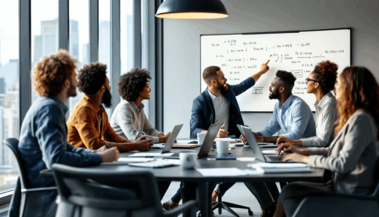 Revolving Line of Credit vs Revolving Credit - A diverse group of entrepreneurs is gathered around a table, engaged in a discussion about startup business line of credit options to secure funding for their tech startup, emphasizing the importance of managing cash flow and understanding credit limits. They are sharing ideas and strategies to ensure a solid financial foundation for their new venture.